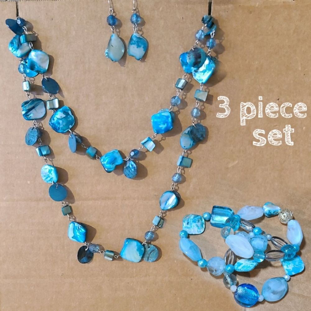 Rough blue abalone shell bead jewerly set